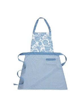 NWT My Texas House Victoria Apron Blue Floral Stripe Pocket Country Farmhouse